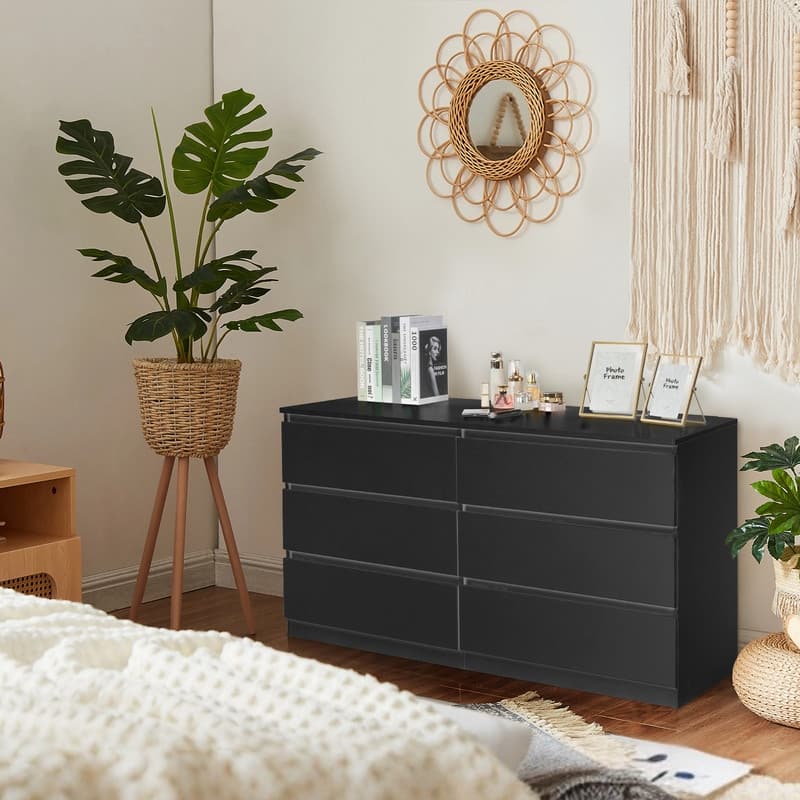 Modern Wood Dresser for Bedroom with Wide Drawers - Black