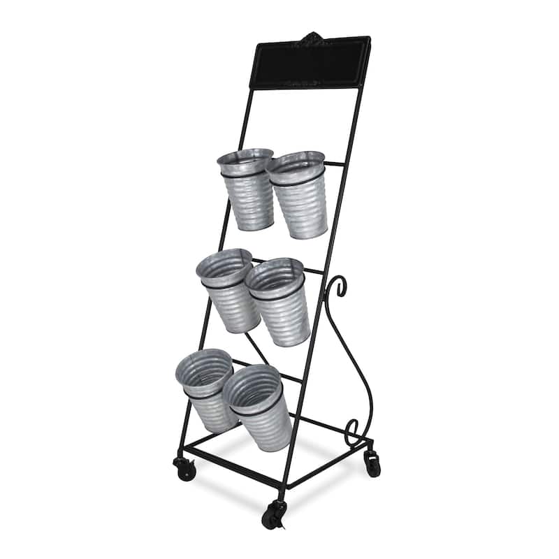 Gray Metal Cart with 6 Metal Pots and Chalkboard