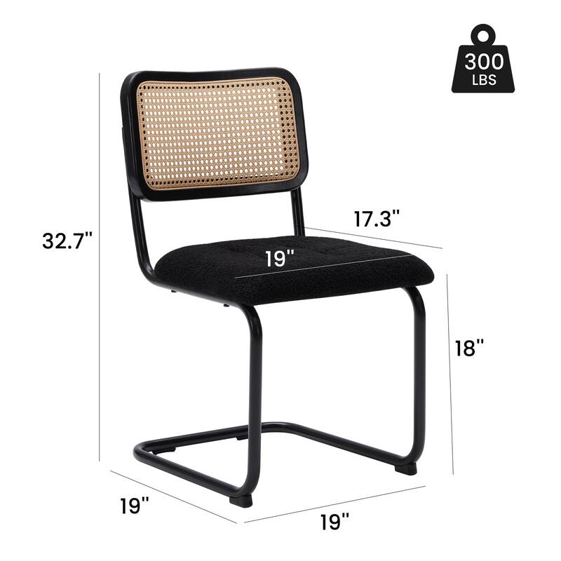 Dining Chairs Set of 2,Mid-Century Modern Chair Armless Mesh Backrest Cane Rattan Chairs for Home Dining Room