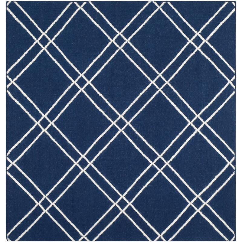 SAFAVIEH Handmade Flatweave Dhurries Preciosa Moroccan Wool Rug - 6' Square - Navy/Ivory