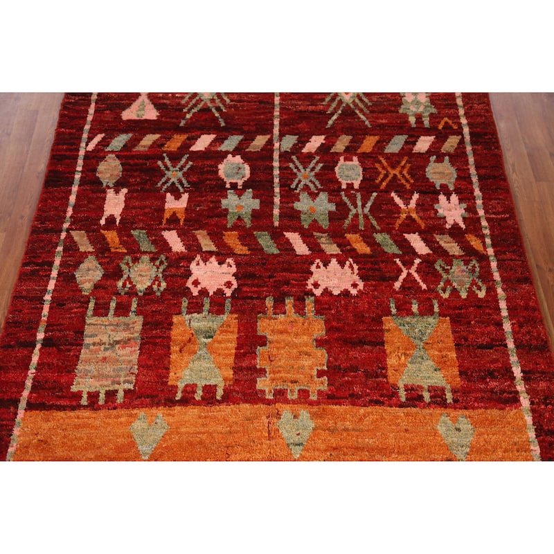 Red Geometric Moroccan Oriental Area Rug Hand-Knotted Wool Carpet - 5'8" x 7'8"