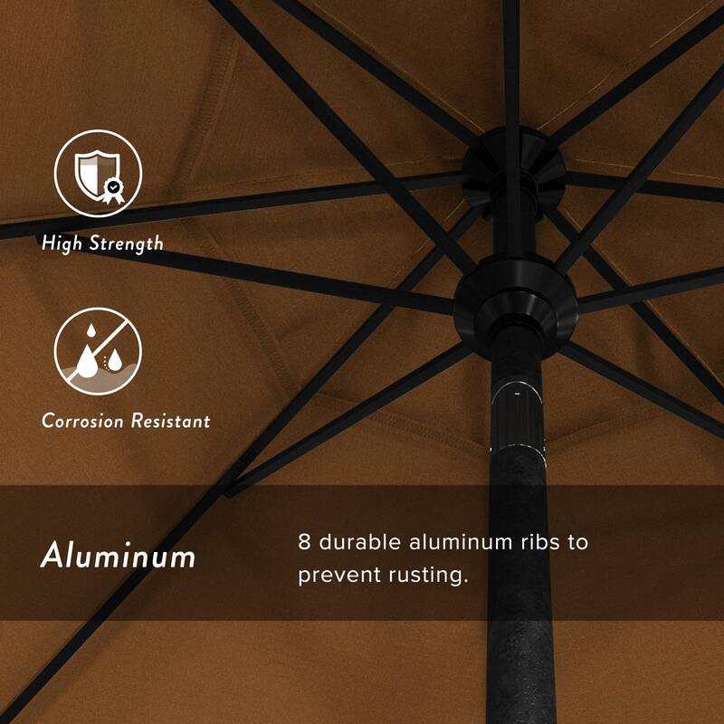 California Umbrella 75' Round Crank Lift Push Button Tilt Black Aluminum Patio Umbrella Sunbrella