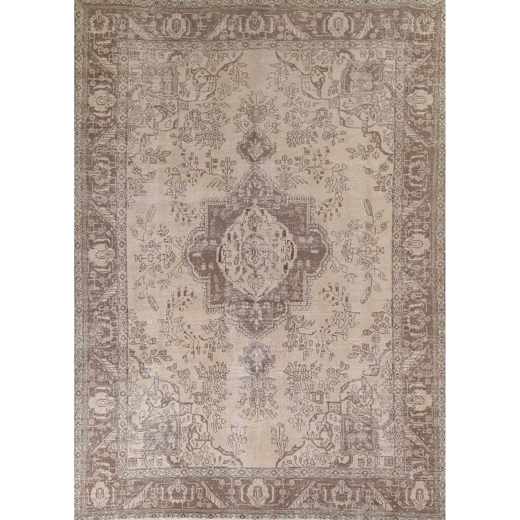 Distressed Tabriz Vintage Persian Rug Hand-Knotted Wool Carpet - 9'9" x 12'3"