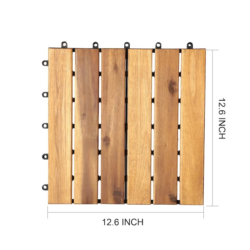 10 Pcs Patio 12"x 12" Acacia Wood 6-slat Deck Tiles