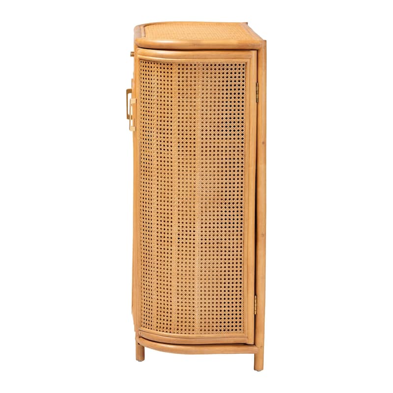 McKenna Natural Rattan Storage Cabinet - Handwoven Wicker Accent Cabinet, Boho Coastal Style for Living Room or Entryway