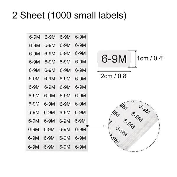 69 Month Clothes Size Sticker Label Clothing Size Label, 2 Sheet Black Letter on White Bed