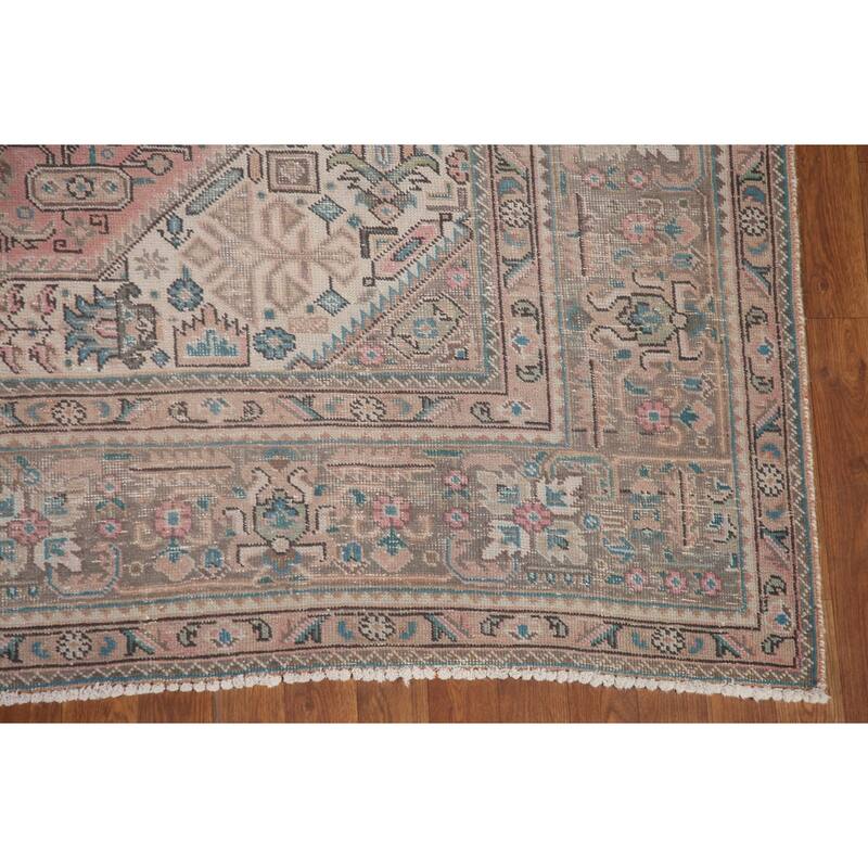 Hand Knotted Oriental 100% Wool Carpet Traditional Medallion Pink Tabriz Area Rug - 10' 10'' X 7' 10''