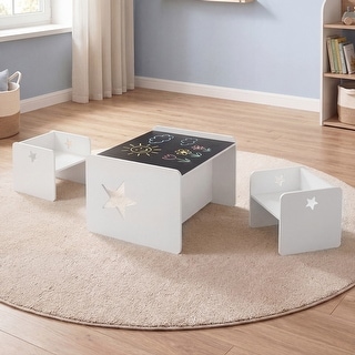 Gymax 3PCS Kids Table and Chair Set w/Chalkboard Lovely Patterns
