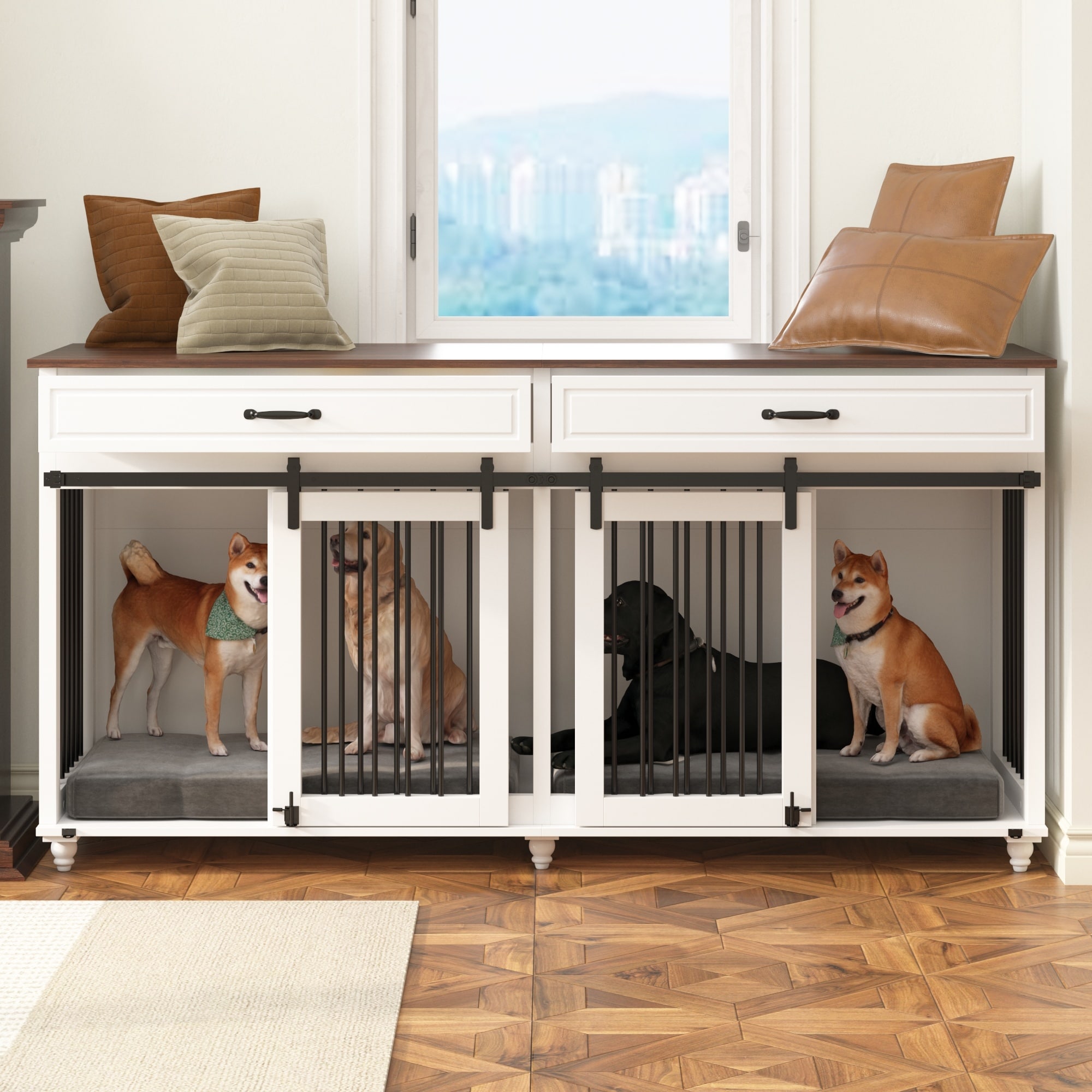 Two compartment dog crate hot sale