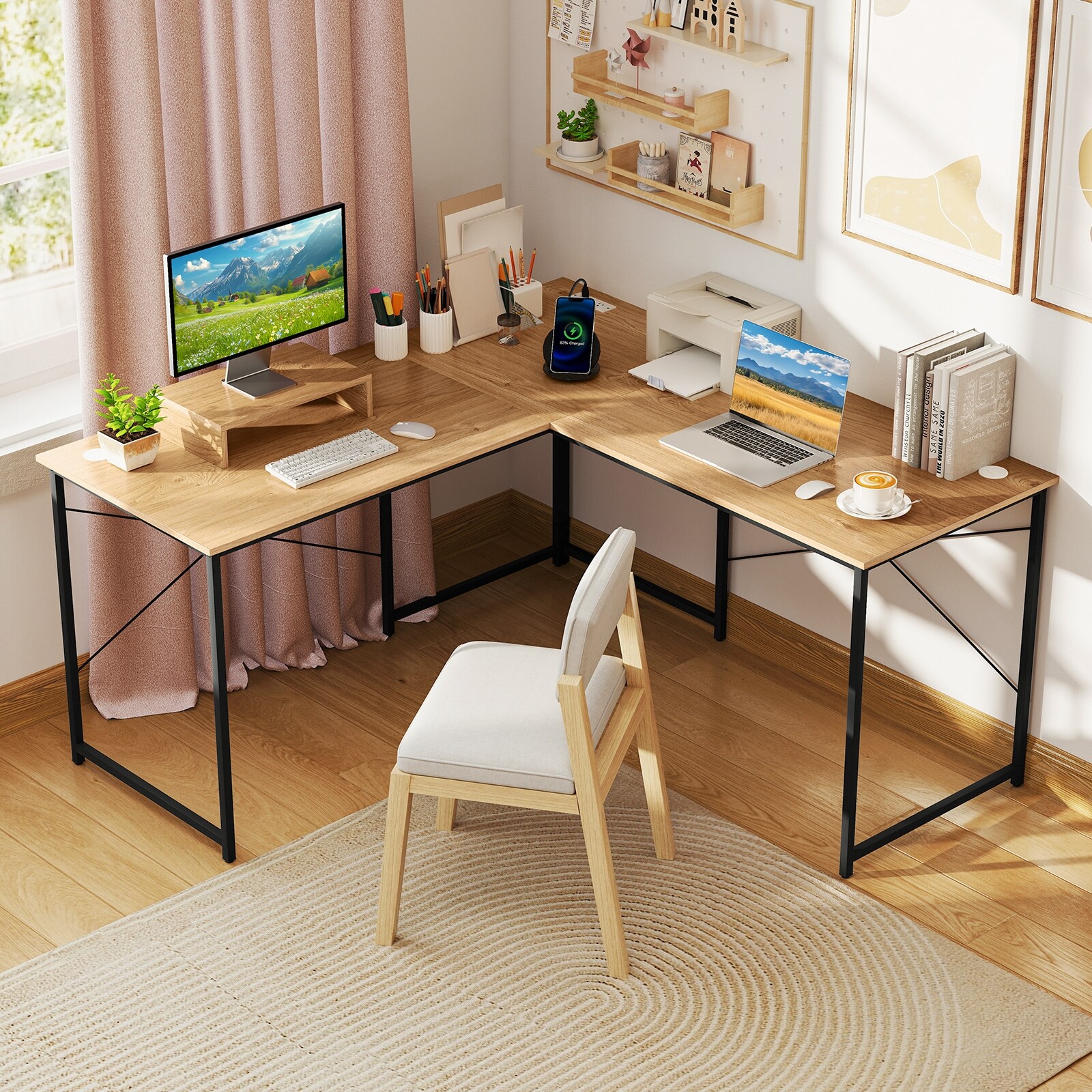 パソコンデスク i-desk Gymax 95'' L-Shaped Reversible Computer Desk 2-Person Long Table