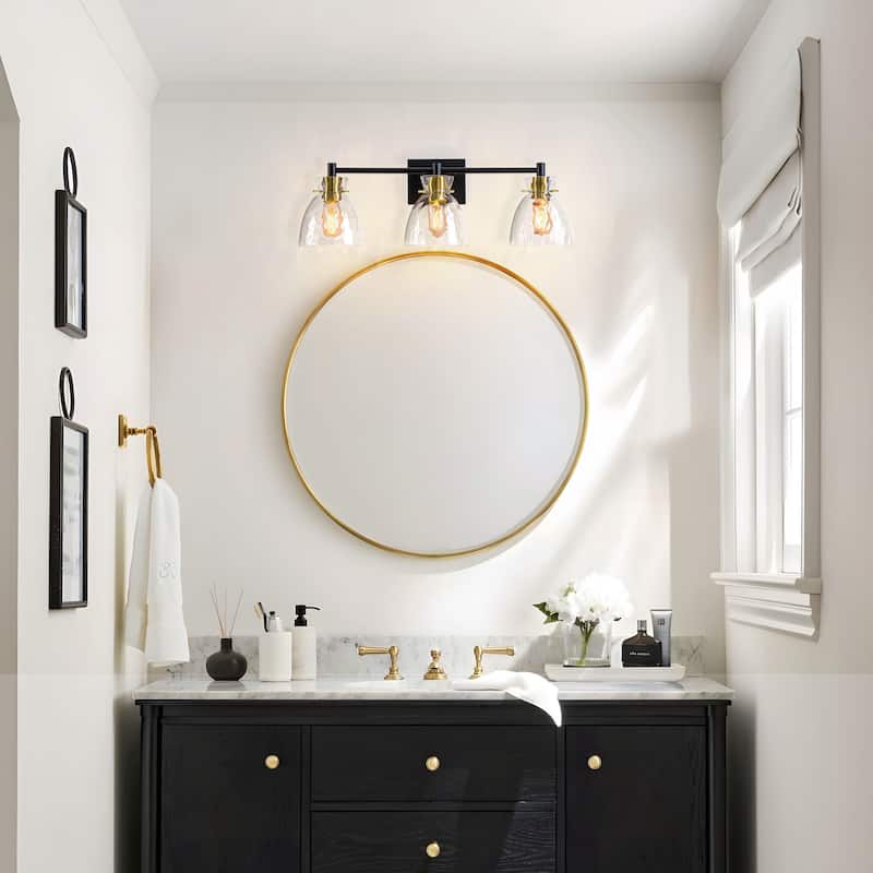 Starsky Mid-Century 3-Light Bathroom Vanity Light with Hammered Glass