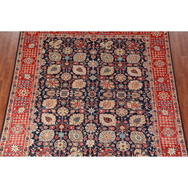 Vegetable Dye Navy Blue Heriz Serapi Oriental Rug Handmade Wool Carpet - 8'4"x 9'10"