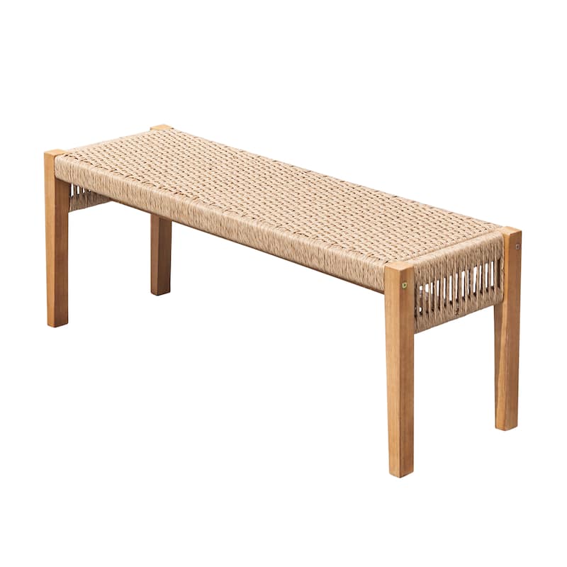 Mauricio Golden Oak Acacia Wood Mixed Strapped Rattan Garden Bench - Honey