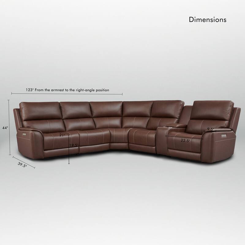 123" W Premium Genuine Leather Triple-Power Double Width Sectional Sofa with Console, Zero Gravity, USB & Type-C Ports