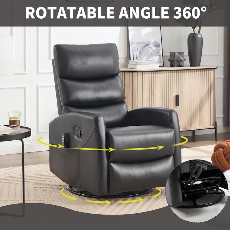 360° Swivel Rocking Recliner with Heat & Massage in Faux Leather