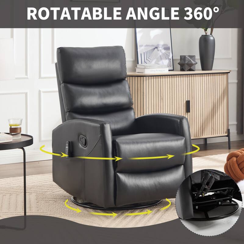 Roomfitters Manual Swivel Rocker Recliner Chair with Heat and Massage Fabric Glider Lounge Sofa for Living Room