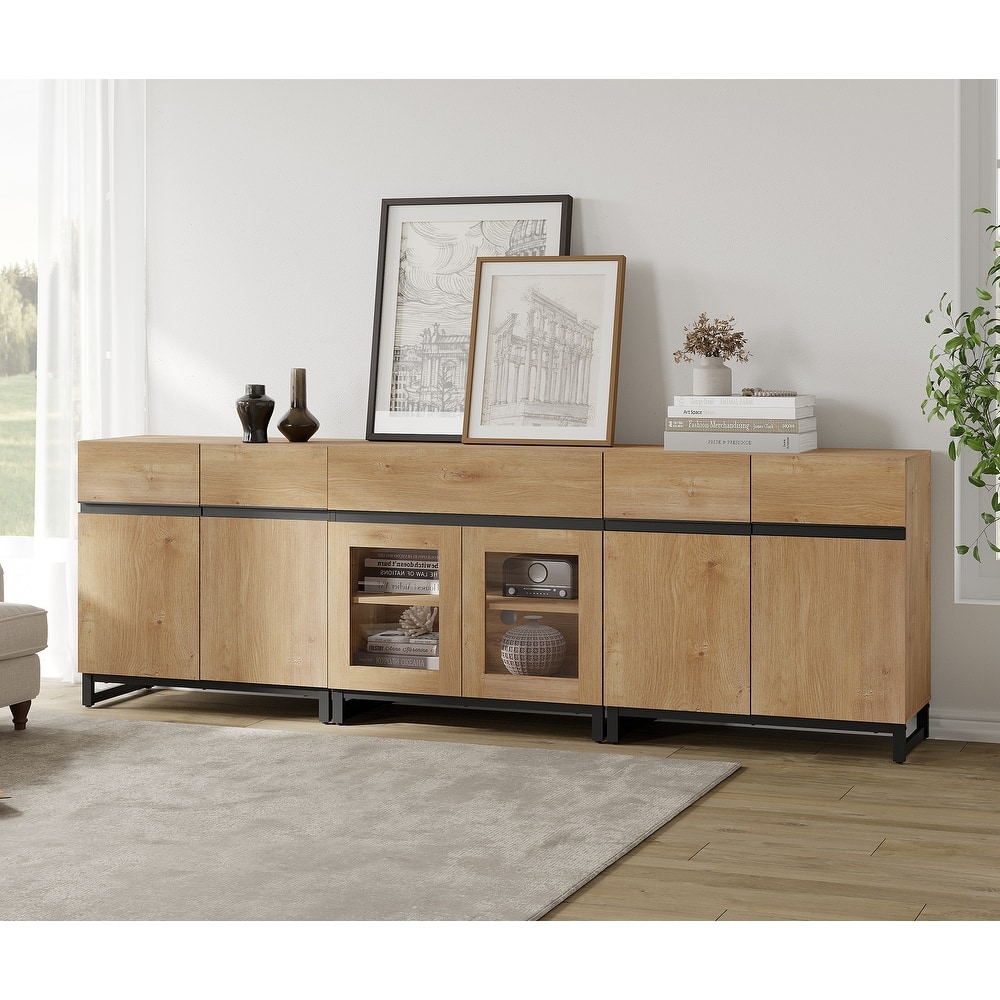 WAMPAT Modern Dresser with Adjustable Shelves and Drawer, 3 in 1 Storage Cabinet with Glass Doors, Chest of Drawers for Bedroom