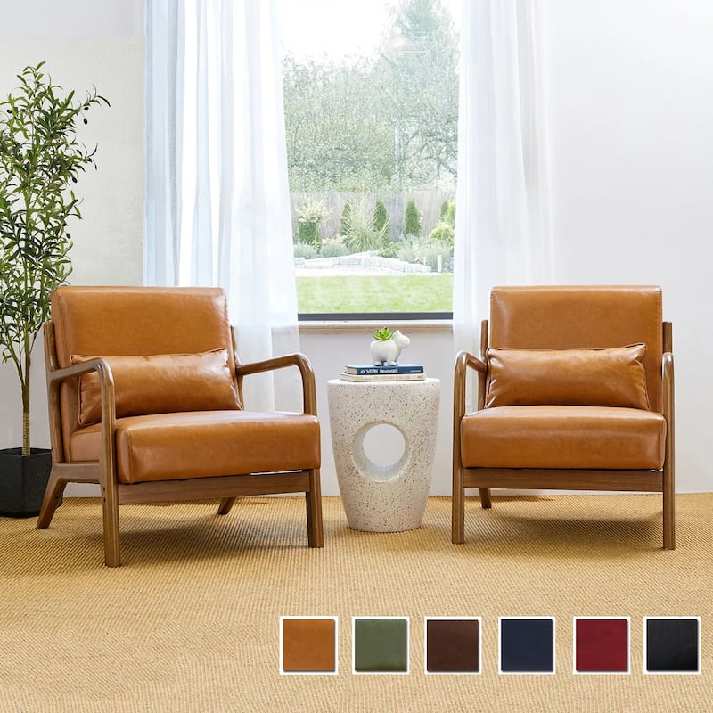 Glitzhome Set of 2 30.75"H Mid-Century Modern PU Leather Accent Chairs with Cushion - 25.75"W x 33.75"D x 30.75"H