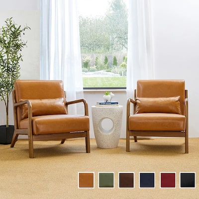 Glitzhome Set of 2 30.75"H Mid-Century Modern PU Leather Accent Chairs with Cushion - 25.75"W x 33.75"D x 30.75"H