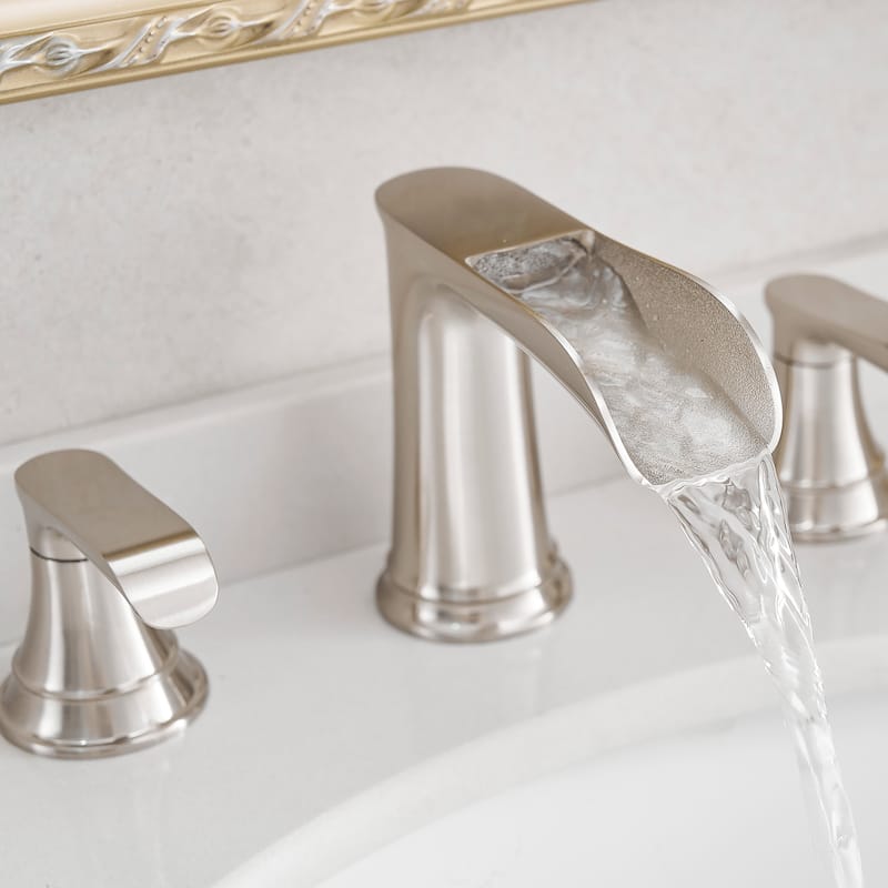 Double Handle Three-Hole Bath Waterfall Faucet with Drain