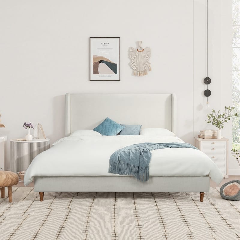 Harper Tall Headboard Upholstered Bed - Ivory  - King