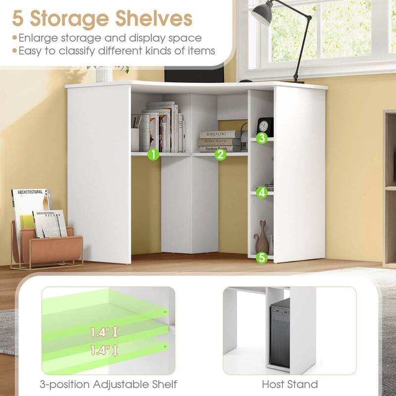 Costway L-Shaped Computer Desk with Storage Shelves Adjustable Shelf