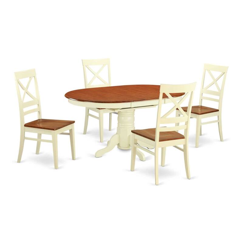 5-Piece Oval Buttermilk and Cherry Finish Solid Wood Top Dining table with 4 Chairs with
