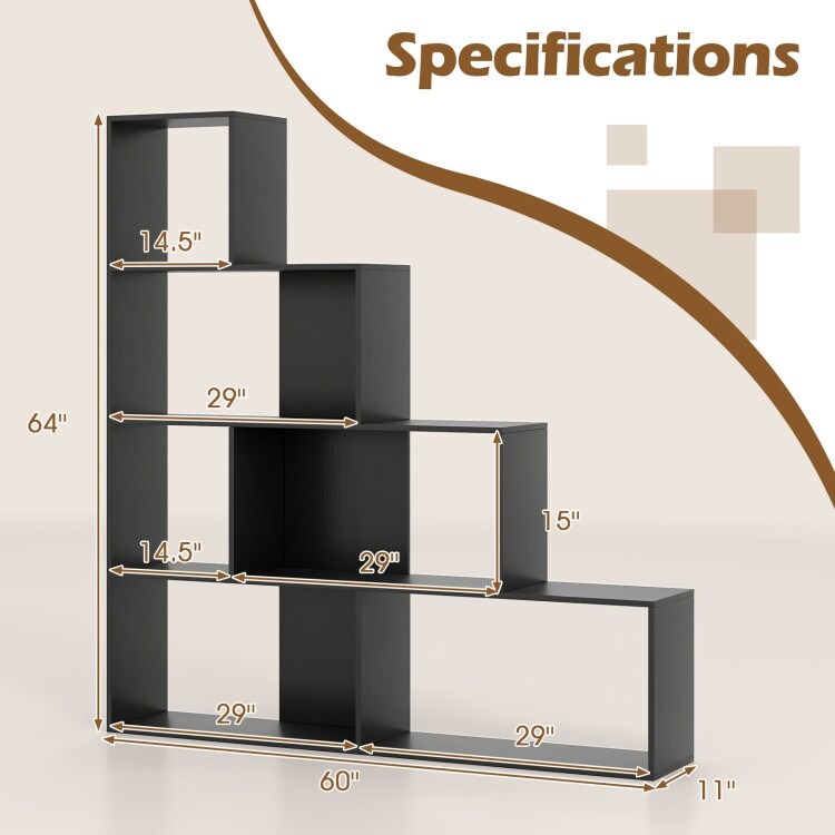 Engineered Wood Geometric Bookcase with 6 Cubes 4 Tier - 60
