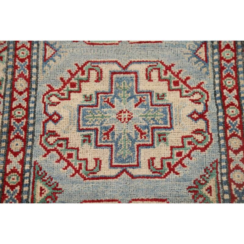 Geometric Kazak Oriental Runner Rug Hand-Knotted Wool Carpet - 2'8" x 12'2"