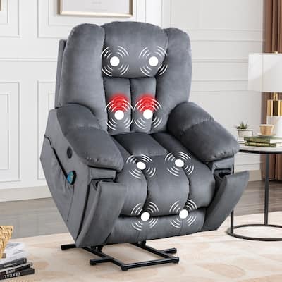 Oversized Power Assist Lift Recliner Chair With Massage and Heating with 2 Concealed Cup Holders for Elderly