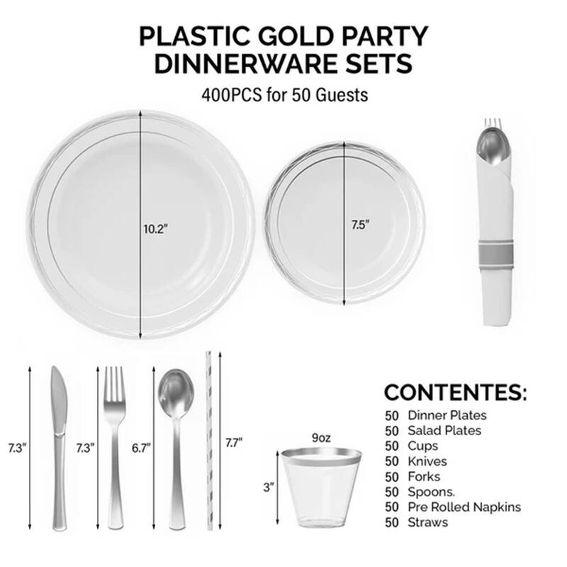 400 Pieces Silver Pre Rolled Napkins Disposable Dinnerware Set