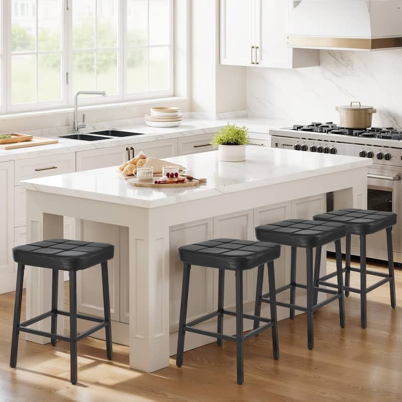VECELO 24 Inch Counter Height Bar Stools, Backless Bar Stools Set of 2/4/6, Leather Kitchen Stools - Set of 4 - Black