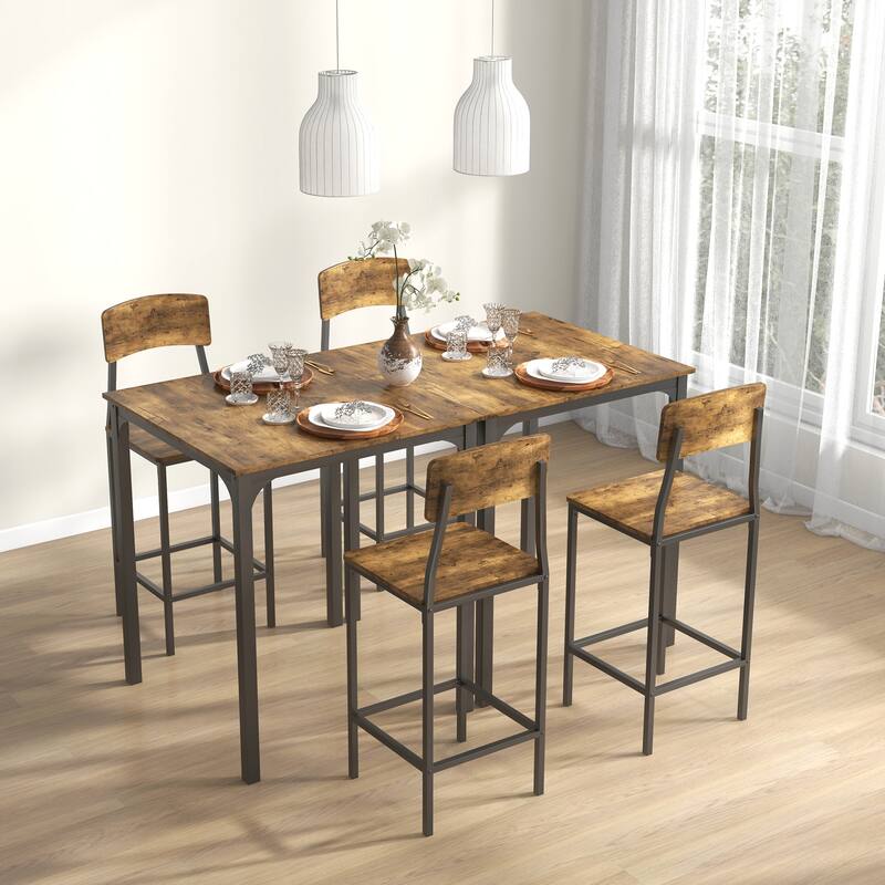 HOMCOM 3 PCs Modern Counter Height Dining Table Set with 2 Matching Stools Foorest Steel Legs