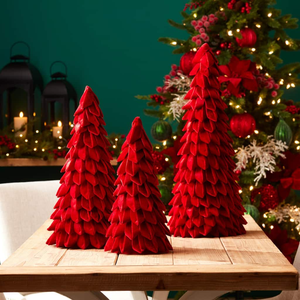 Cone-Shaped Pine Tree Christmas Decorations - 19.75" - Red - Set of 2