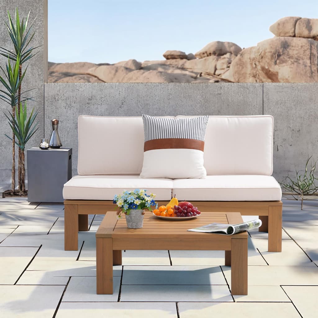 Outdoor 80" RUST-RESISTANT ACACIA Wood Sofa Loveseat Free Standing with Cushions
