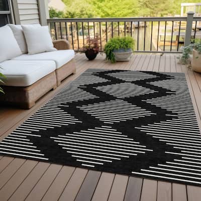 Machine Washable Indoor/ Outdoor Modern Stripe Chantille Rug