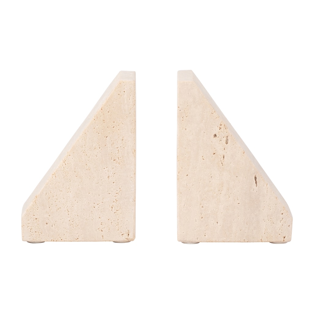 Sagebrook Home Elegant Travertine Stone Triangle Bookends, Tan Color, Perfect for Home Decor and Organization, Set of 2