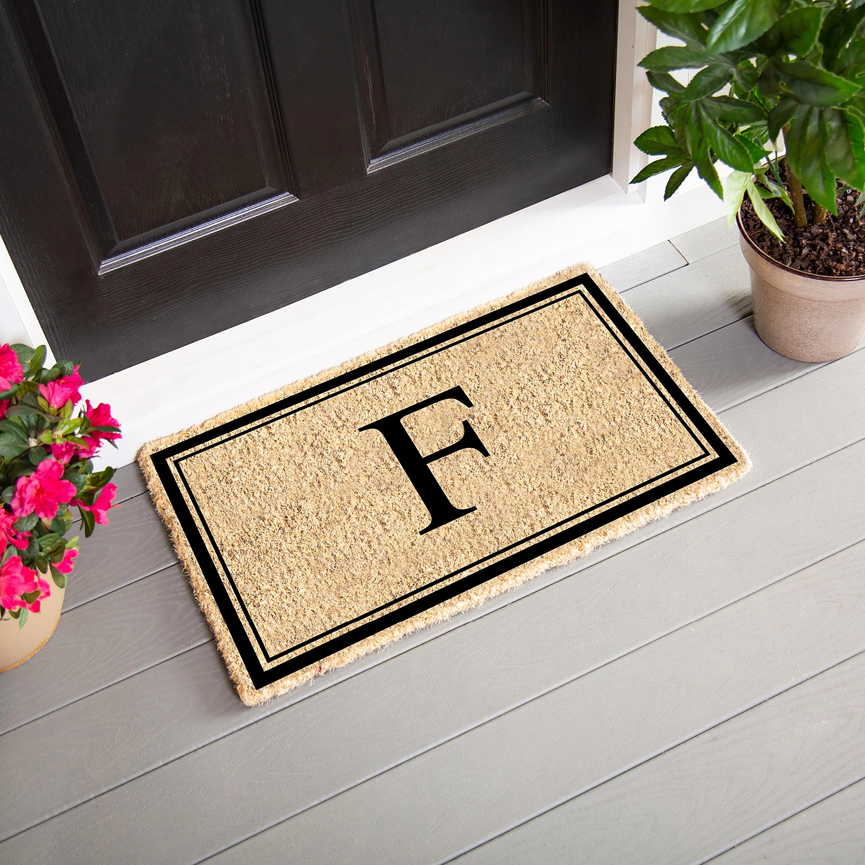 28 in. x 16 in. Monogram Coir Mat, Letter "F"