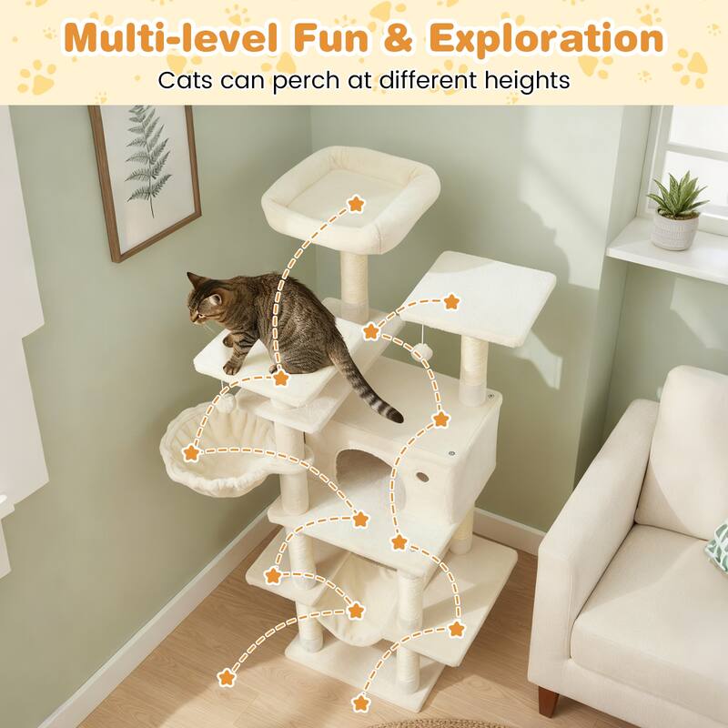Gymax 63'' Large Cat Tree for Indoor Cats w/Plush Top Perch Condo