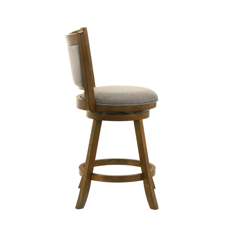 Aiden Modern Farmhouse Swivel Wood Counter Height Kitchen Bar Stool in Sepia Brown Finish with Fabric Upholstered Seat