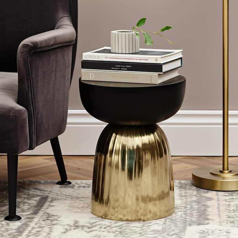 Metal Side Table Round Top Textured Base Narrow - 18" Black/Gold - 15" x 15" x 17.75"