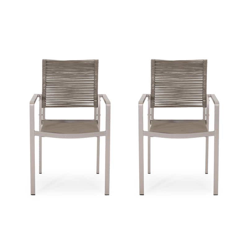 Lillian Outdoor Modern Aluminum Dining Chair with Rope Seat (Set of 2) by Christopher Knight Home