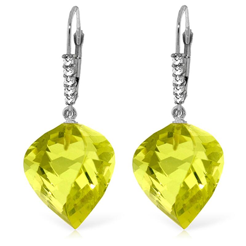 21.65 Carat 14K Solid Gold Earrings Diamond Briolette Quartz - White