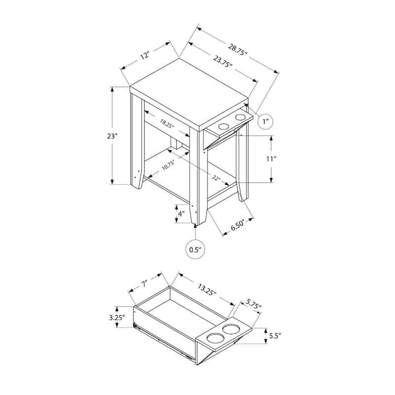 23 Inch Brown Wood End Table with Shelf for Living Room or Bedroom - 12” x 28.75” x 22.50”