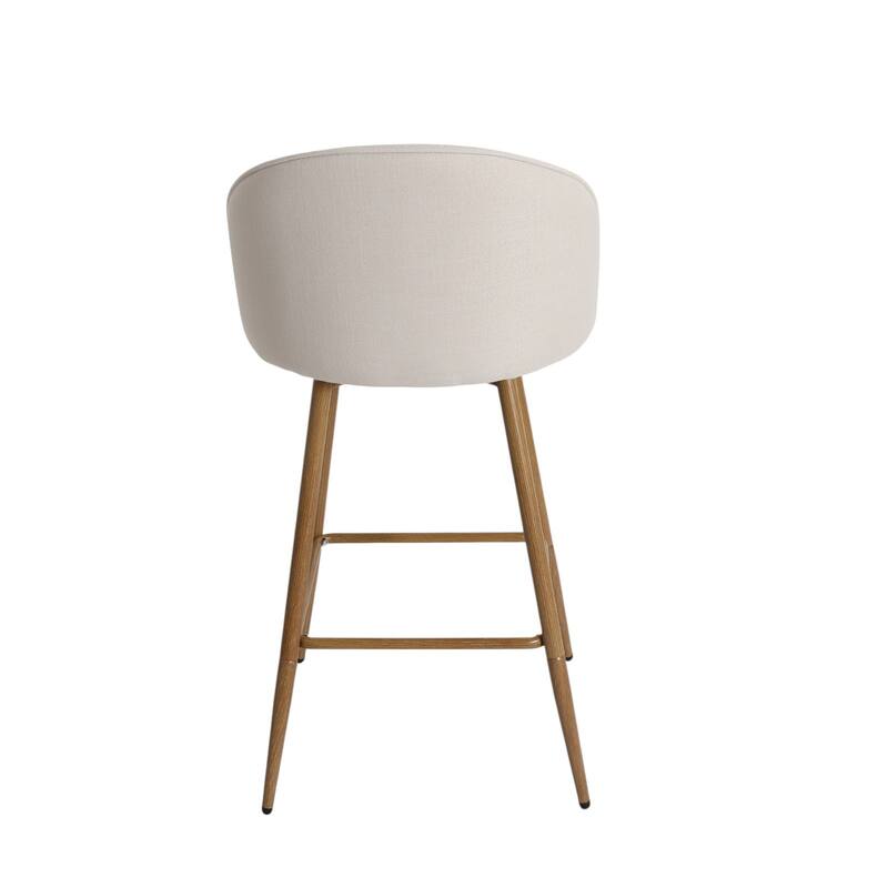 HomeRoots 27" Beige and Oak Fabric and Metal Low Back Counter Height Swivel Bar Chair