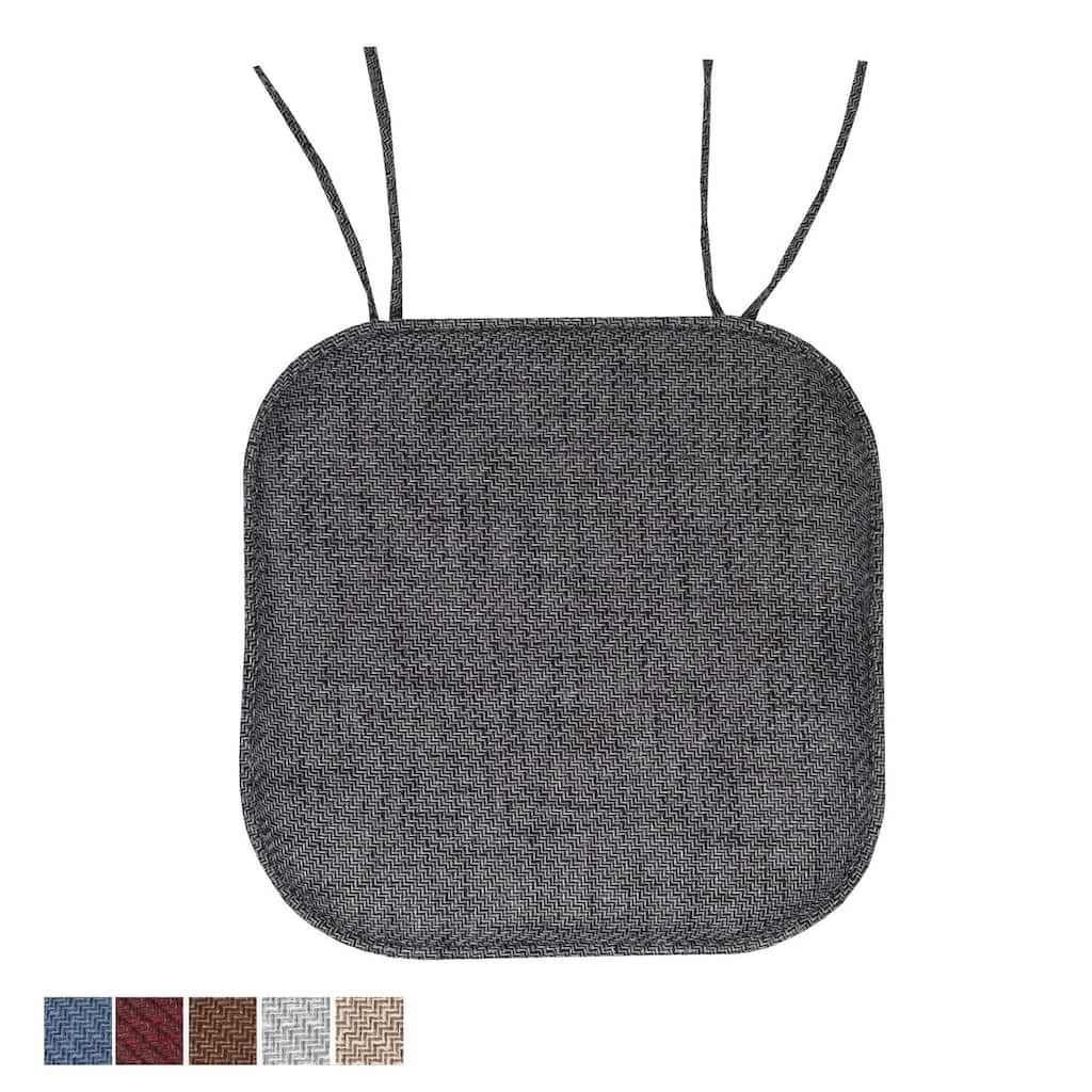 Sweet Home Collection Herringbone Stitch Memory Foam Non Slip Chair Cushion Pad with Ties 16" x 16"