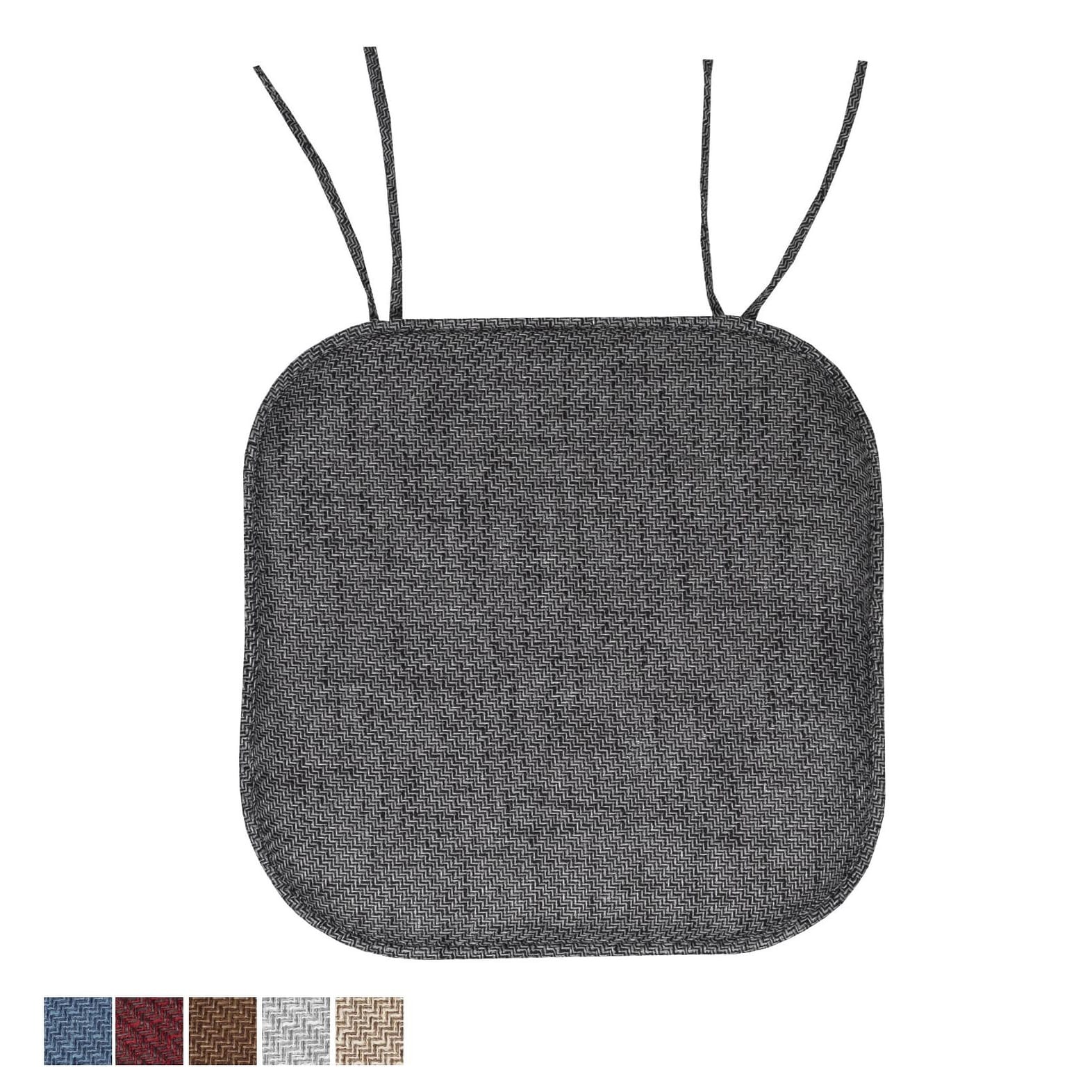 Sweet Home Collection Herringbone Stitch Memory Foam Non Slip Chair Cushion Pad with Ties 16" x 16"