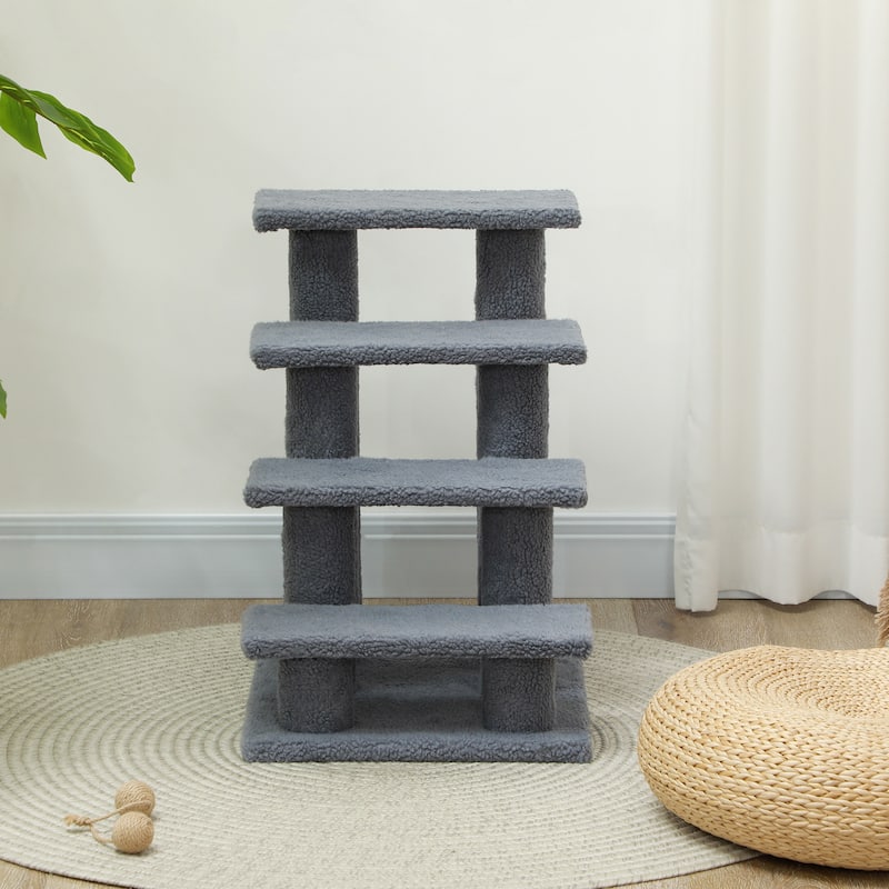 PawHut 25" 4-Step Multi-Level Carpeted Cat Scratching Post Pet Stairs - Grey
