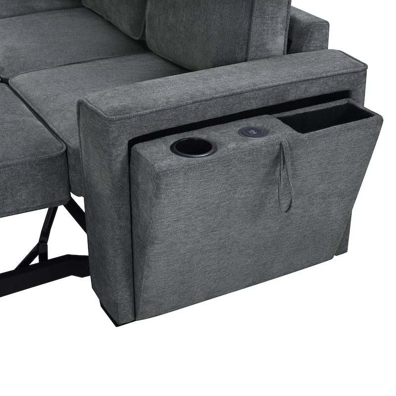 Convertible Multifunctional L-Shaped Sectional Sofa Bed with Dual Pull-Out Sleepers by Harper&Bright Designs