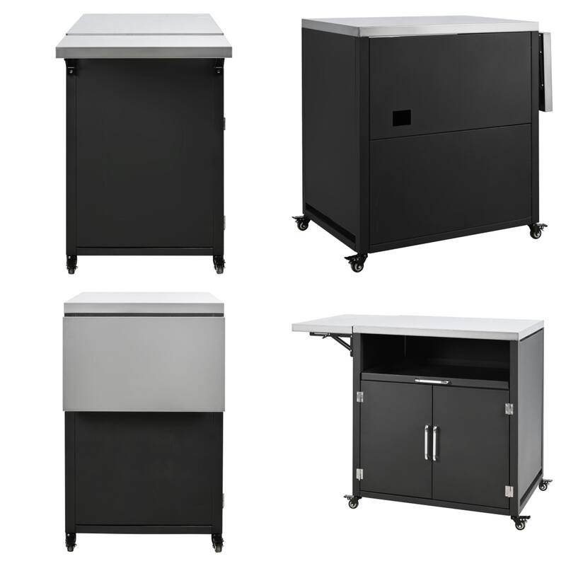 Outdoor Kitchen Island with Expandable Tabletop and Lockable Wheels